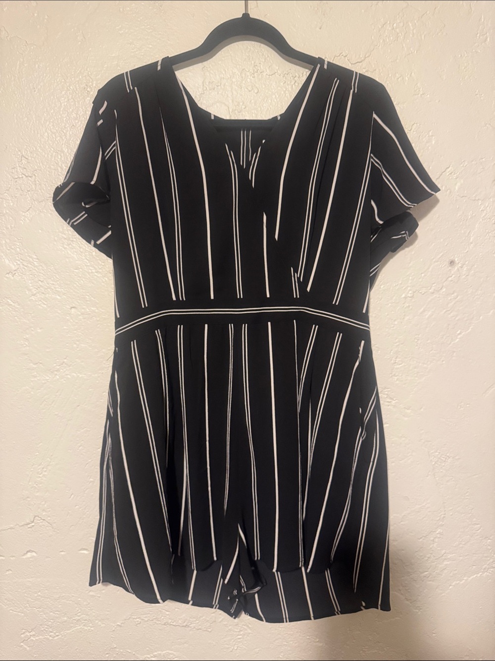 Black & White Striped Women’s V-Neck romper